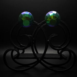 West Germany vintage iridescent pressed glass clip-on earrings.
